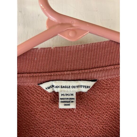 AE American Eagle oversized cropped medium M sweatshirt distressed holes dusty r - Picture 6 of 10